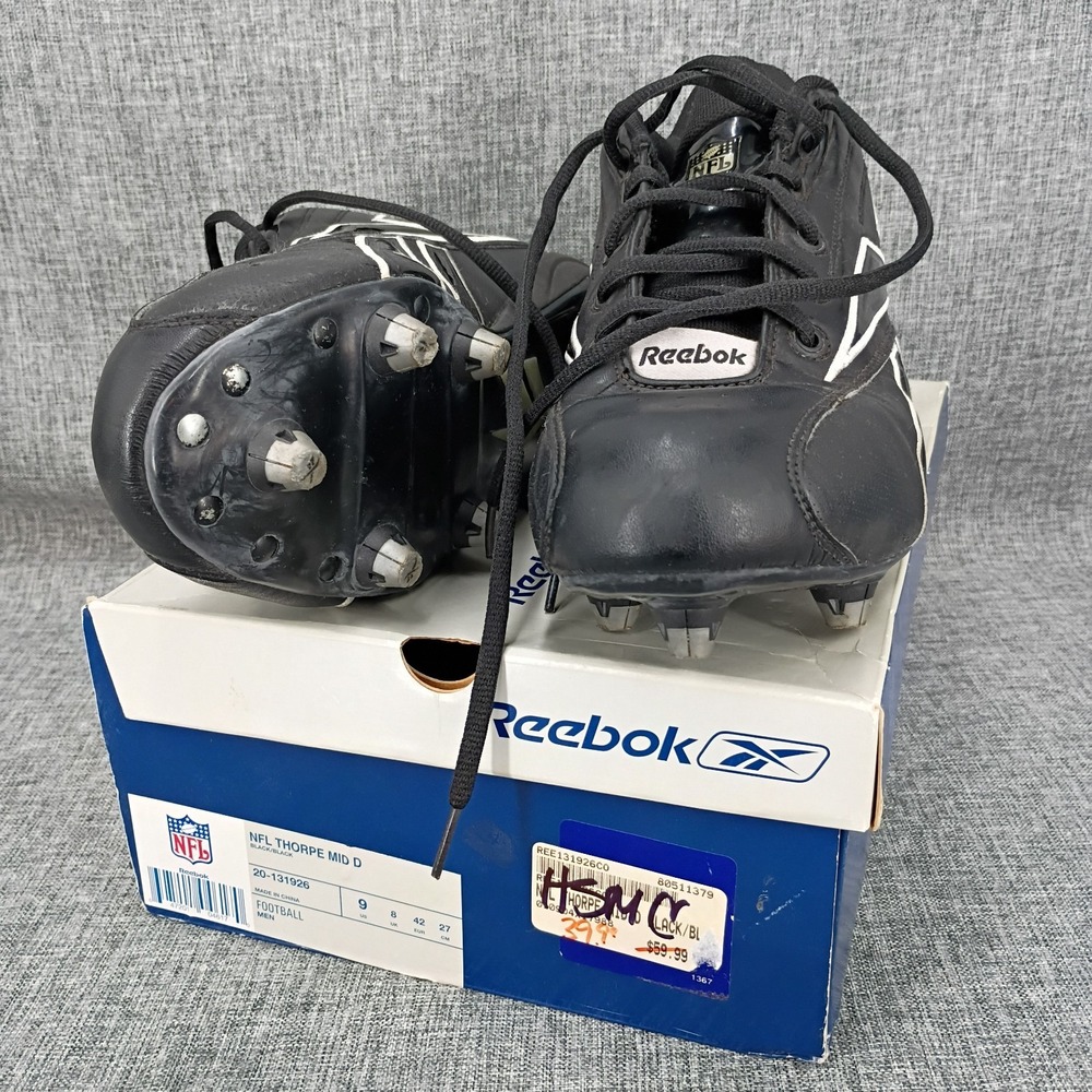 Reebok NFL Thorpe Mid D Shoes Mens Sz 9 Football Cleats Sneakers Athletic Black